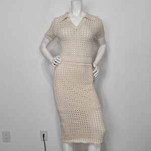 Willow & Wind "NEW" Bohemian Cream Crochet Hippie 70's Skirt & Top Set Size L